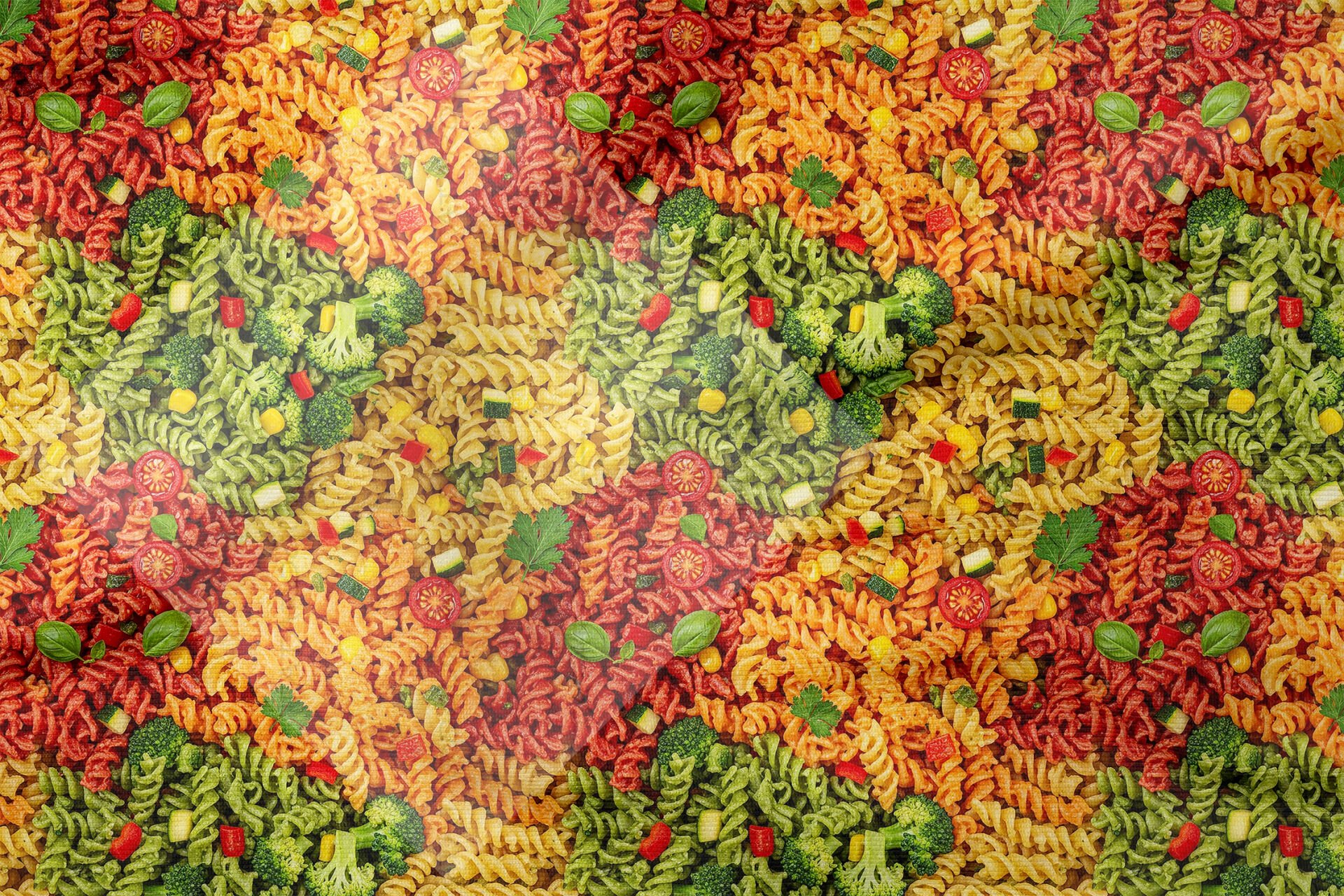 Sebzeli Fusilli Makarna Desenli Dekoratif Mutfak Kumaşı