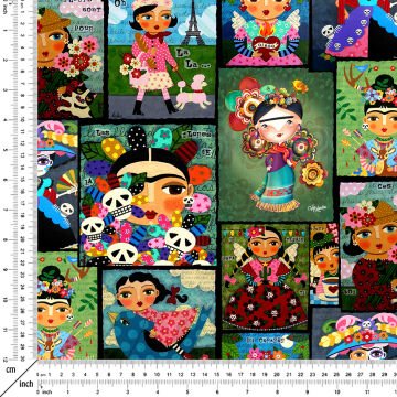 Bebek Frida Kahlo Desenli Dijital Baskılı Kumaş