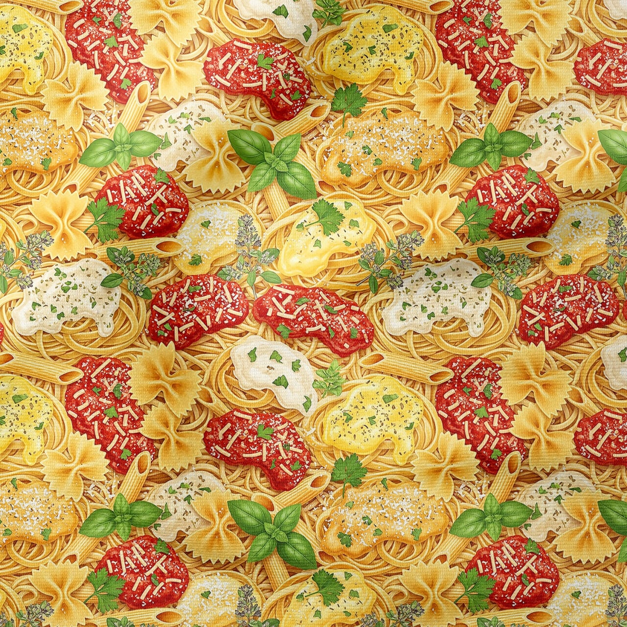 Ravioli ve Karışık Makarna Desenli Dekoratif Mutfak Kumaşı