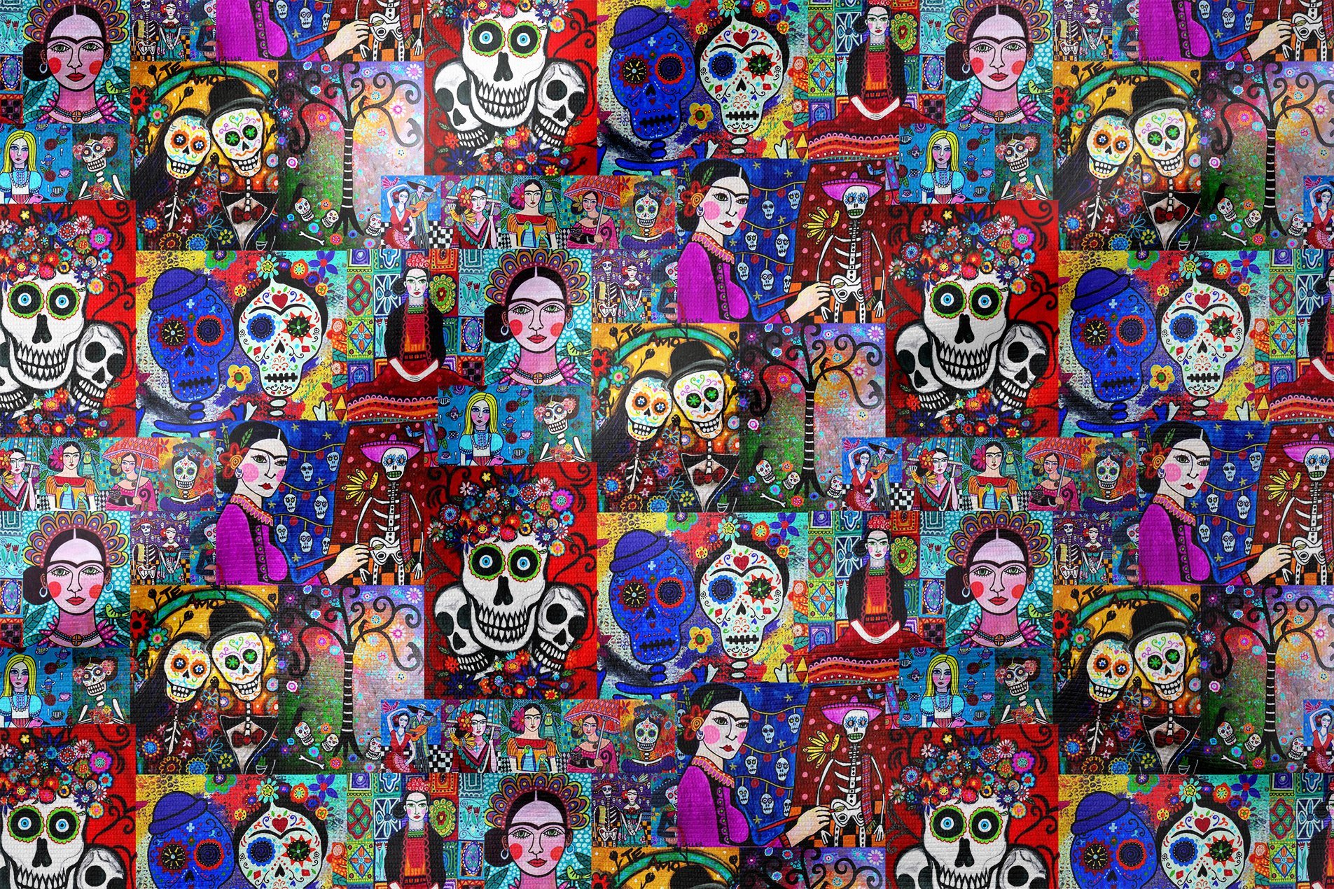 Kurukafalı Frida Kahlo Desenli Dijital Baskılı Kumaş