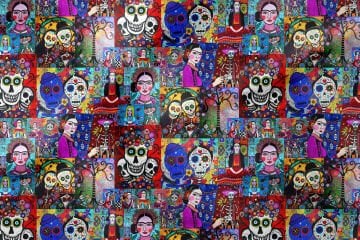 Kurukafalı Frida Kahlo Desenli Dijital Baskılı Kumaş