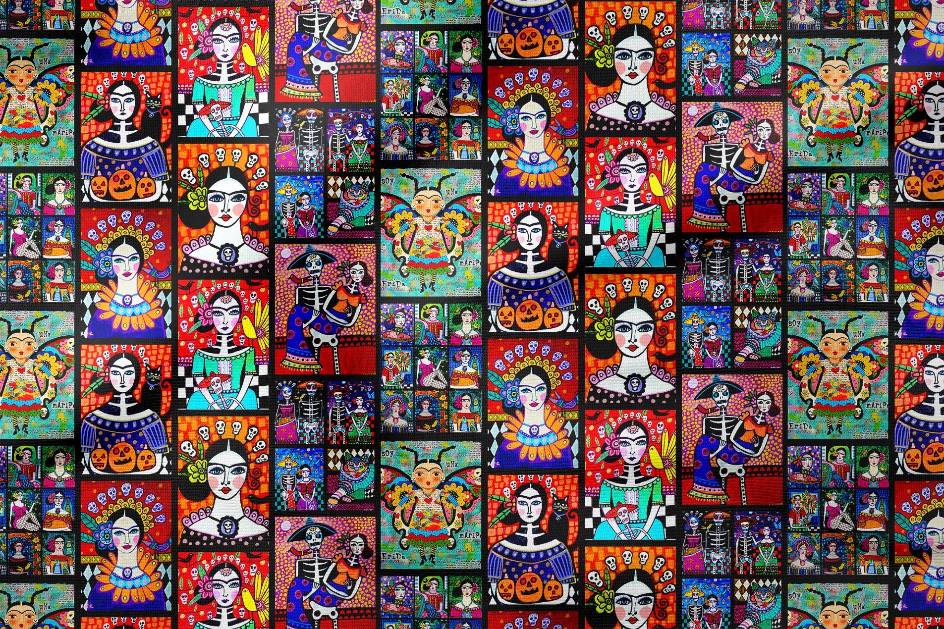 Patchwork Frida Kahlo Desenli Dijital Baskılı Kumaş