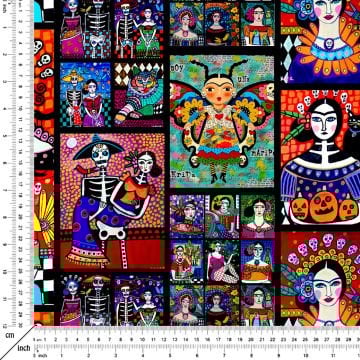 Patchwork Frida Kahlo Desenli Dijital Baskılı Kumaş
