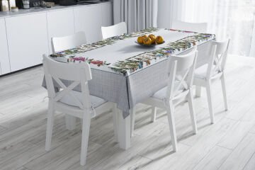 Gri Keten Kenarlı Çam Ağaçlı Geyikli Kardan Evler Dikişsiz