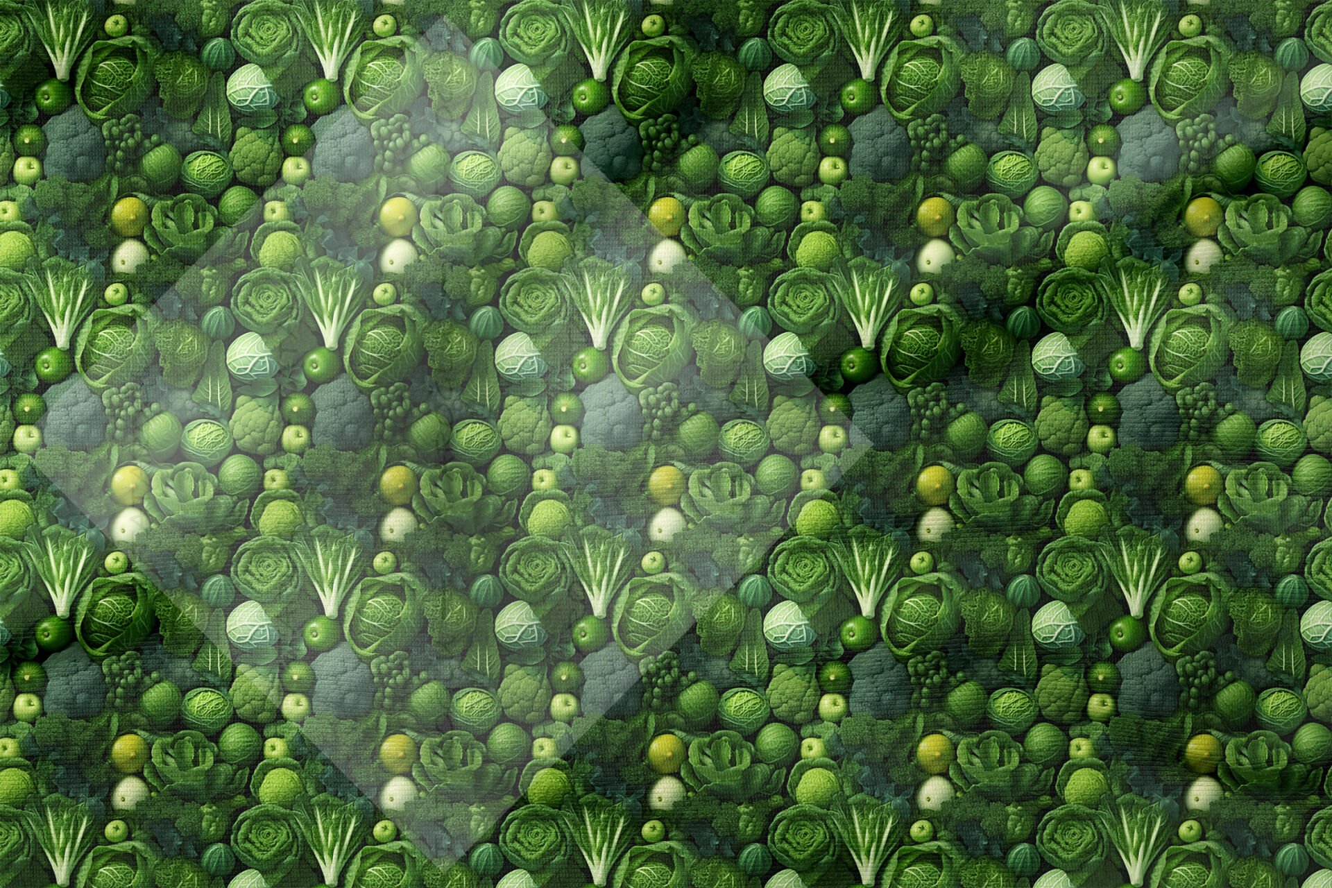 Yeşil Sebze Desenli Dekoratif Mutfak Kumaşı