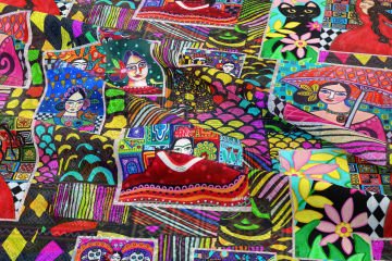 Renkli Folk Art Kolaj Kumaş – Dijital Baskılı Bohem Dekoratif Kumaş
