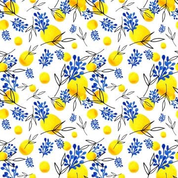 Limon Sarılı Mavi Tomurcuklu Dijital Baskılı Kumaş(SONBAHAR İNDİRİMİ)