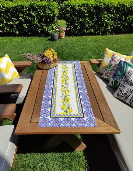 Yanları Çini Desenli Ortası Limonlı Lazer Kesim Runner