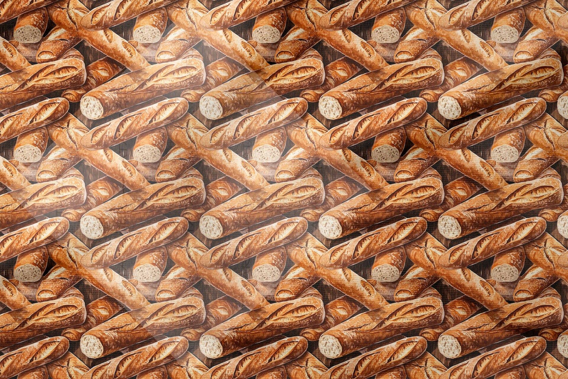 Rustik Baget Ekmek Desenli Dekoratif Mutfak Kumaşı