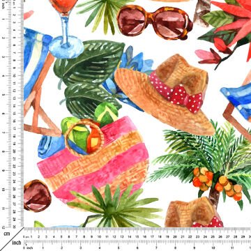 Plaj Temalı Renkli Yazlık Kumaş