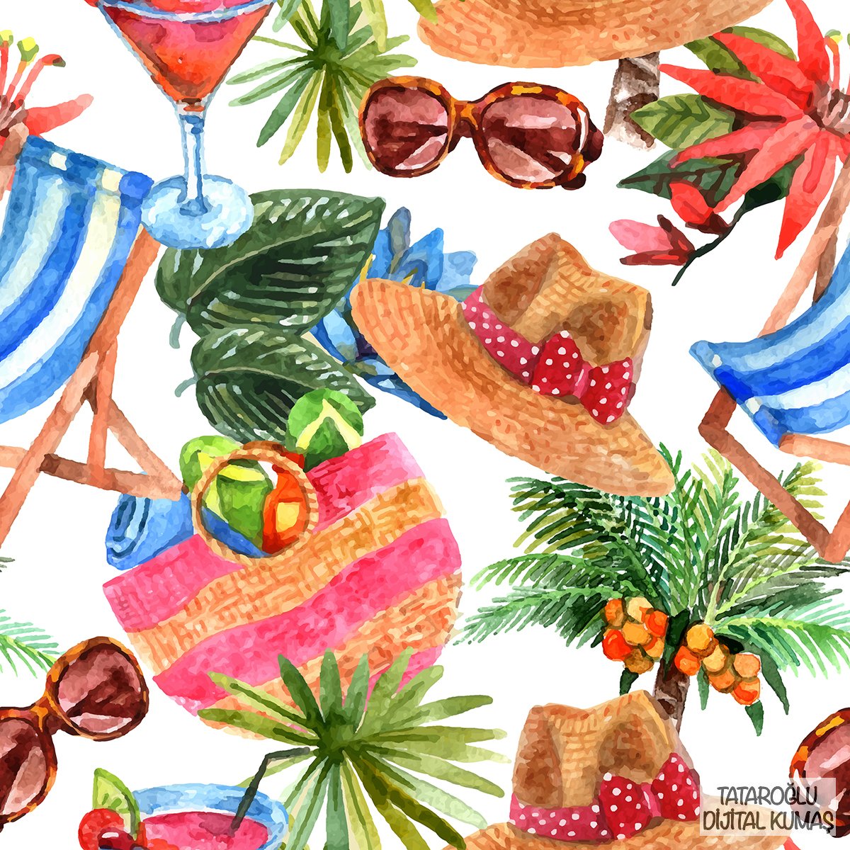 Plaj Temalı Renkli Yazlık Kumaş