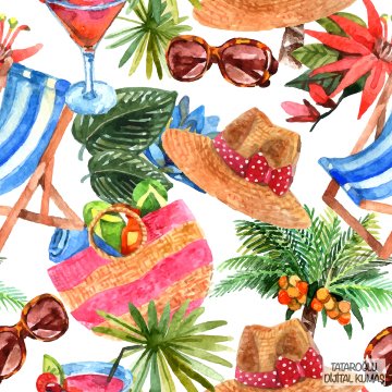 Plaj Temalı Renkli Yazlık Kumaş