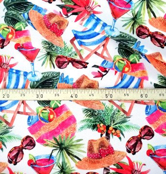 Plaj Temalı Renkli Yazlık Kumaş