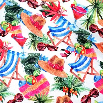 Plaj Temalı Renkli Yazlık Kumaş