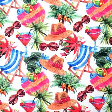 Plaj Temalı Renkli Yazlık Kumaş