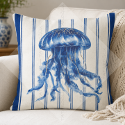 2’li Denizanası Desenli Dikilmemiş Kırlent Paneli 45x45 Coastal Marin Dekor