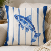 2’li Balık Desenli Dikilmemiş Kırlent Paneli  45x45 Coastal Marin Dekor