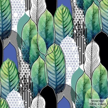Yaprak Üzerine Geometrik Desenli Dijital Baskılı Kumaş