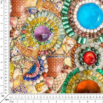 Boncuklu, İncili, Seramikli Patchwork Desenli Kumaş