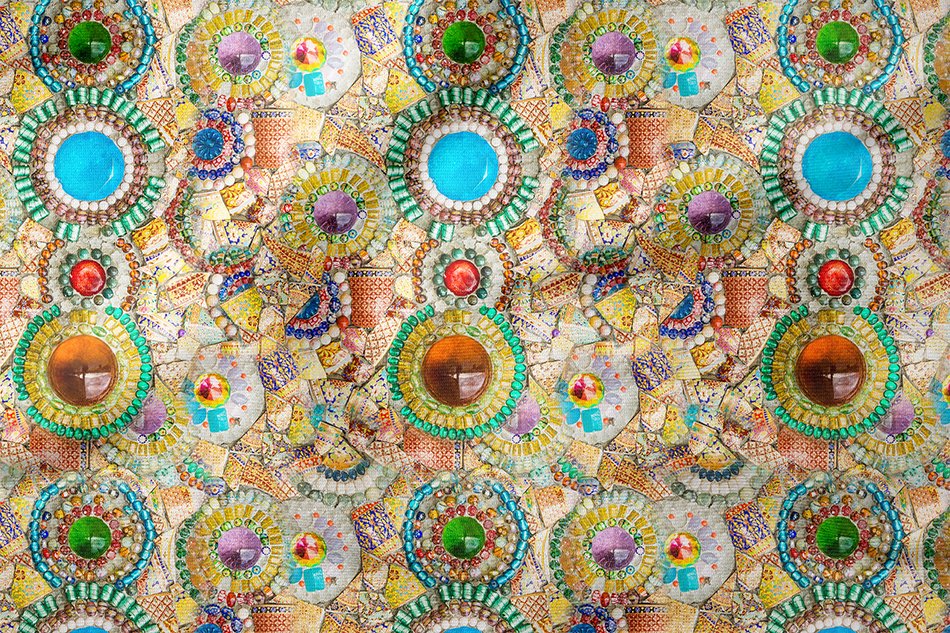 Boncuklu, İncili, Seramikli Patchwork Desenli Kumaş