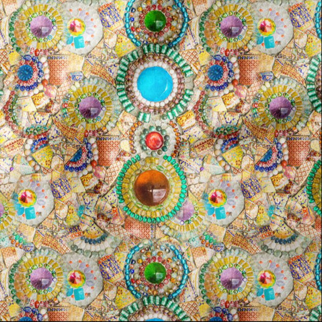 Boncuklu, İncili, Seramikli Patchwork Desenli Kumaş