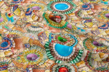 Boncuklu, İncili, Seramikli Patchwork Desenli Kumaş