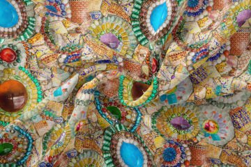 Boncuklu, İncili, Seramikli Patchwork Desenli Kumaş