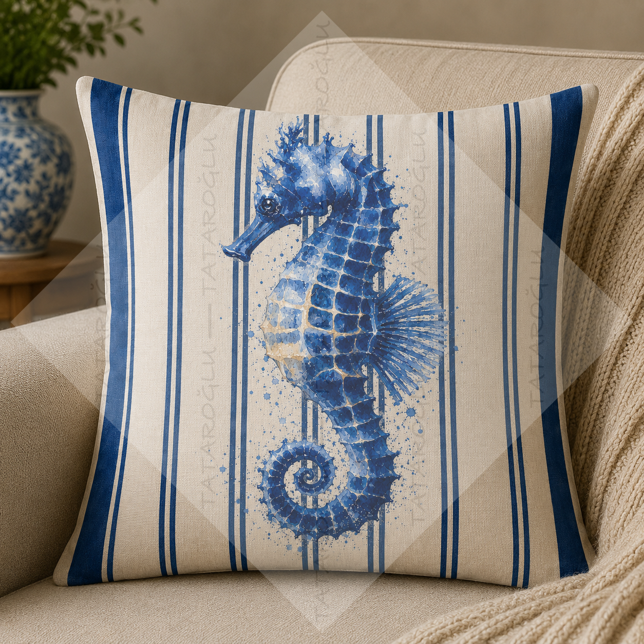 Denizatı Desenli Dikilmemiş Kırlent Paneli 45x45 Coastal Marin Dekor