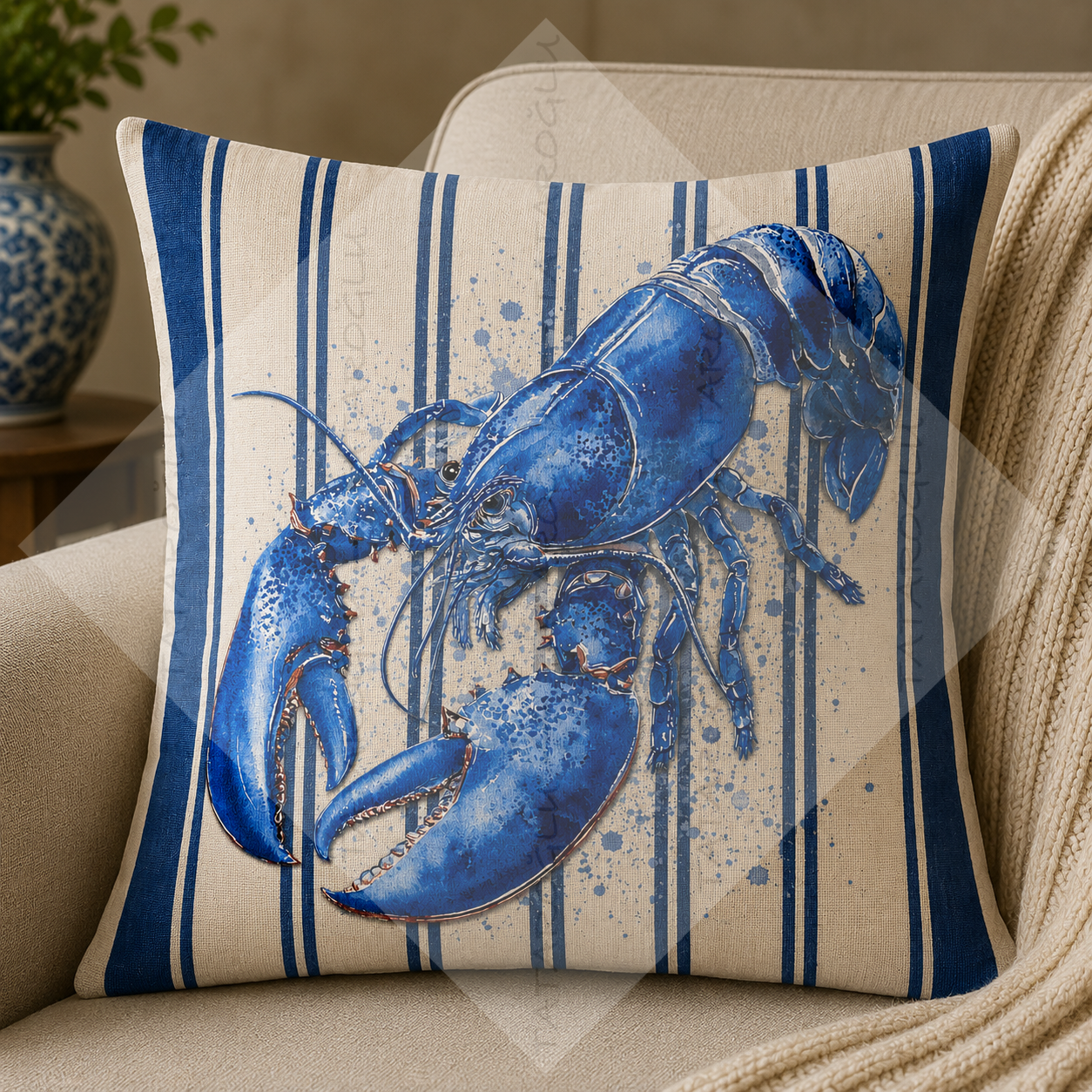 Istakoz Desenli Dikilmemiş Kırlent Paneli 45x45 Coastal Marin Dekor