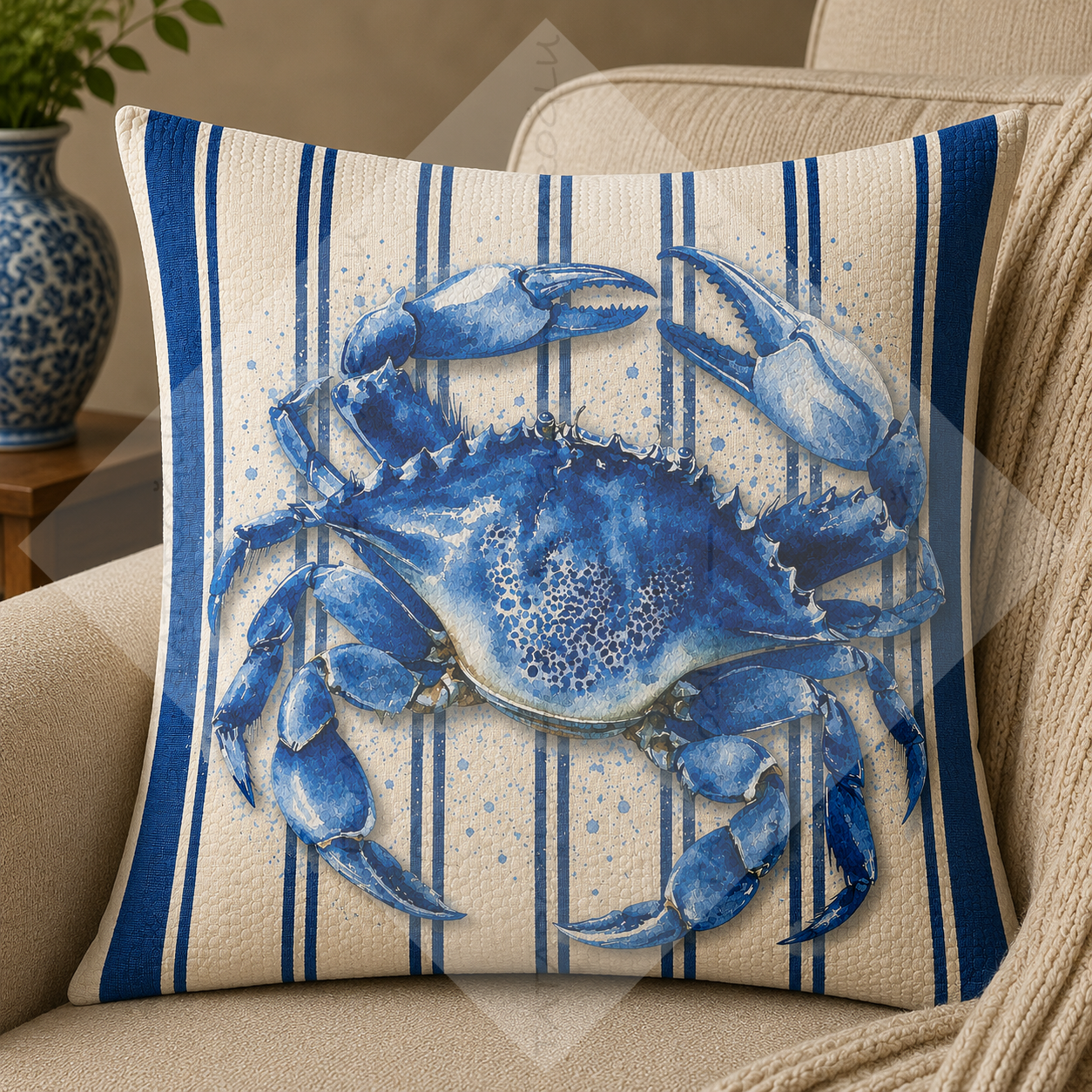 Yengeç Desenli Dikilmemiş Kırlent Paneli 45x45 Coastal Marin Dekor