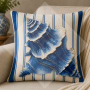 Deniz Kabuğu Desenli Dikilmemiş Kırlent Paneli 45x45 Coastal Marin Dekor