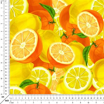 Narenciye Portakal Limon Desenli Dijital Baskı Kumaş(SONBAHAR İNDİRİMİ)