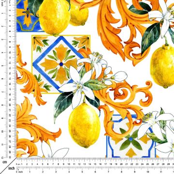 Limon Serisi-Limonlu Versaceli Çinili Dijital Baskılı Kumaş(SONBAHAR İNDİRİMİ)