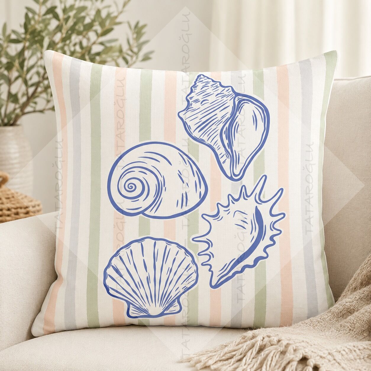 Deniz Kabuğu Kırlent Paneli 45x45 cm 2'li Dikilmemiş Kırlent Paneli