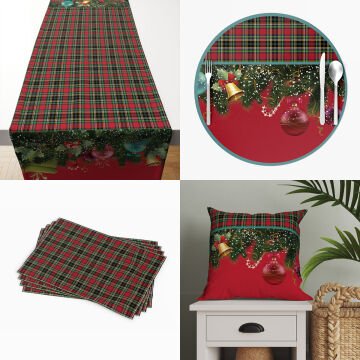 Christmas Collection - Christmas Decorations on Red Plaid Background