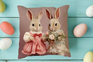 Happy Easter / Easter Collection - Vintage Dear Easter Bunnies 2-Pack Cushion Panel Non-Sew Fabric