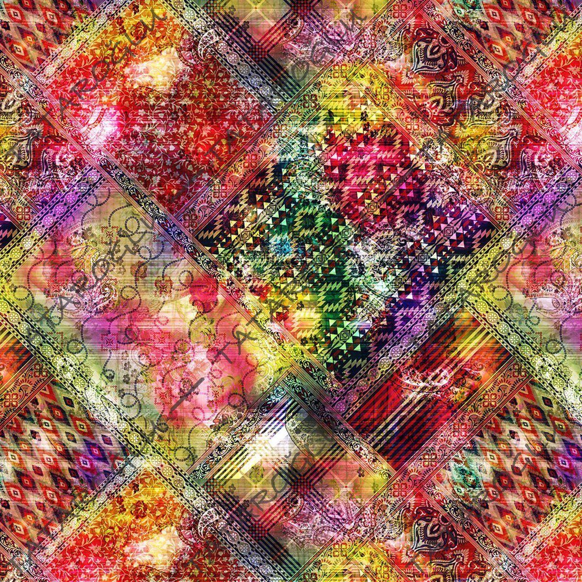 Renkli Geometrik Kilim Desenli Dijital Baskılı Kumaş
