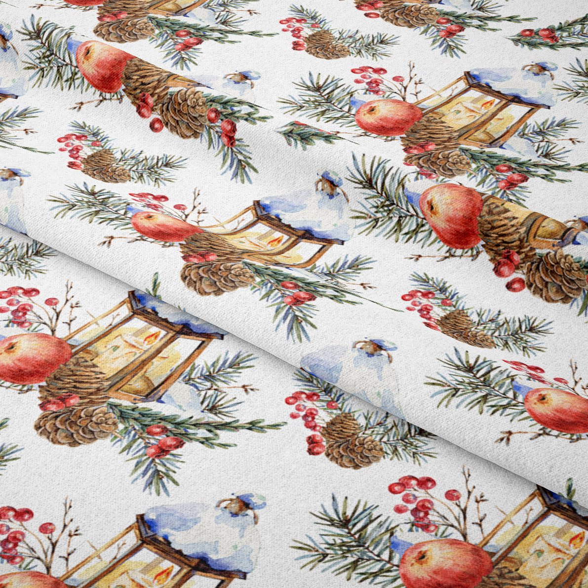 Yılbaşı Koleksiyonu- Winter Wonder Collection, Yılbaşı Tomurcuklu, Kozalaklı, Elmalı, Fenerli Kumaş