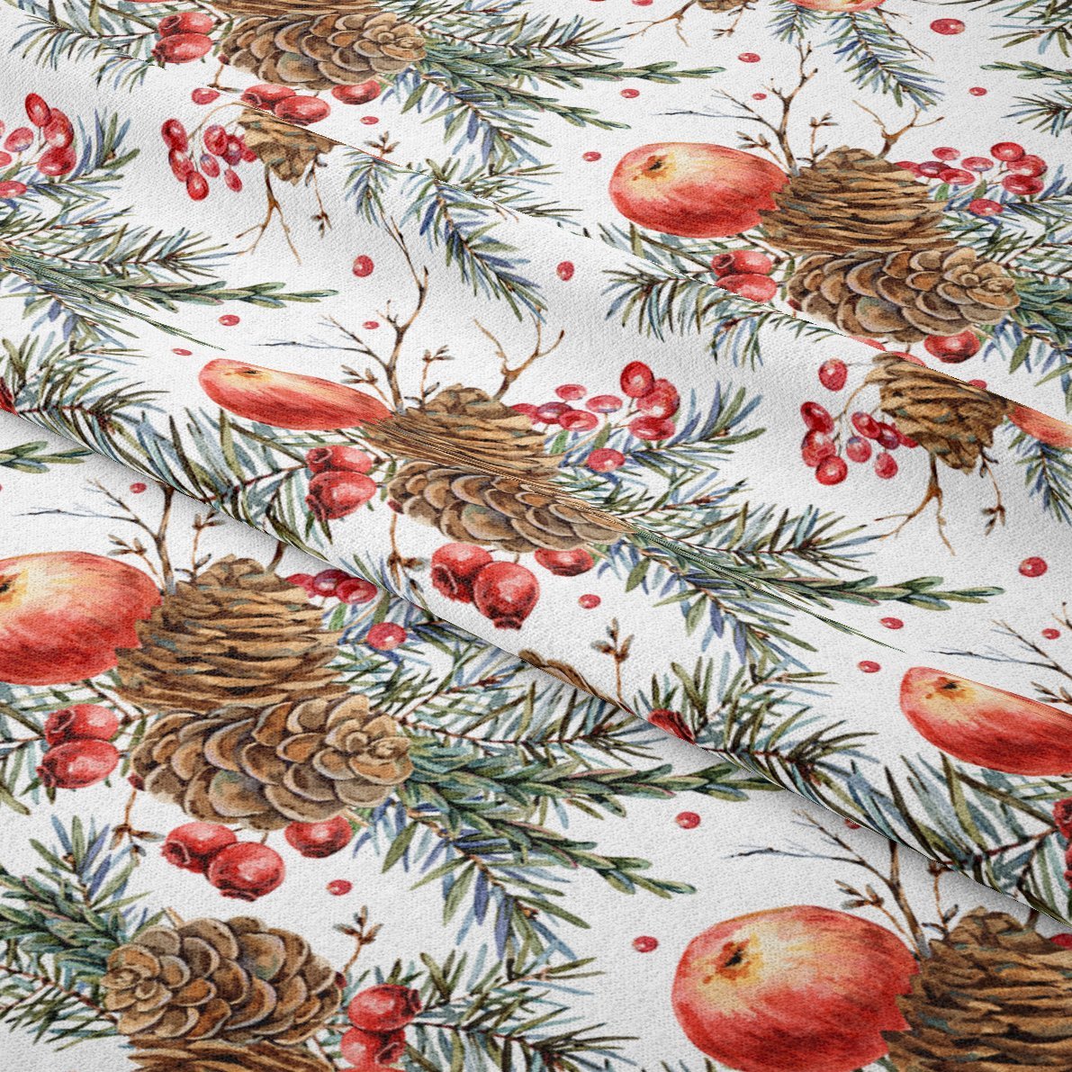 Yılbaşı Koleksiyonu- Winter Wonder Collection, Kozalaklı, Yılbaşı Tomurcuklu, Elmalı Kumaş