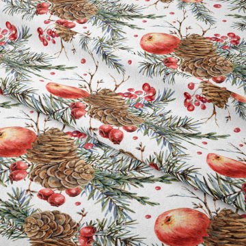 Yılbaşı Koleksiyonu- Winter Wonder Collection, Kozalaklı, Yılbaşı Tomurcuklu, Elmalı Kumaş