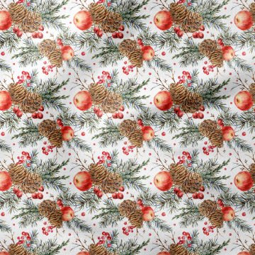 Yılbaşı Koleksiyonu- Winter Wonder Collection, Kozalaklı, Yılbaşı Tomurcuklu, Elmalı Kumaş