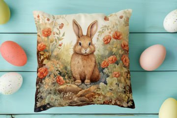 Happy Easter / Paskalya Koleksiyonu - Vintage Sevgili Paskalya Tavşanları 2'li Kırlent Paneli Dikilmemiş Kumaş