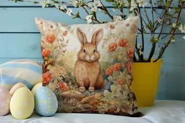 Happy Easter / Paskalya Koleksiyonu - Vintage Sevgili Paskalya Tavşanları 2'li Kırlent Paneli Dikilmemiş Kumaş