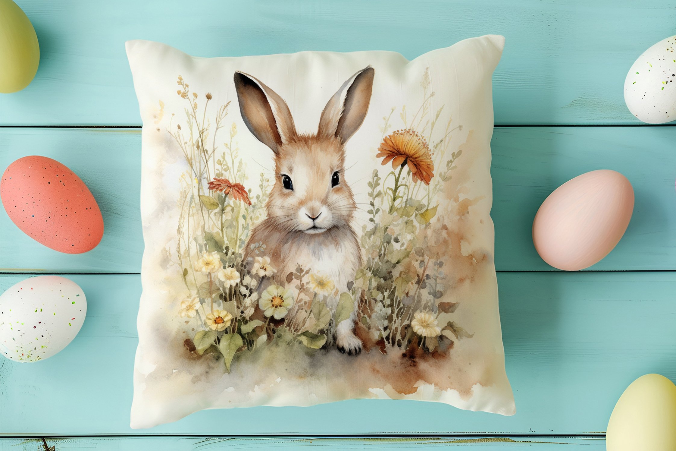 Happy Easter / Paskalya Koleksiyonu - Vintage Sevgili Paskalya Tavşanları 2'li Kırlent Paneli Dikilmemiş Kumaş