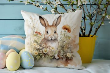 Happy Easter / Paskalya Koleksiyonu - Vintage Sevgili Paskalya Tavşanları 2'li Kırlent Paneli Dikilmemiş Kumaş