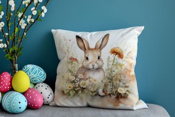 Happy Easter / Paskalya Koleksiyonu - Vintage Sevgili Paskalya Tavşanları 2'li Kırlent Paneli Dikilmemiş Kumaş