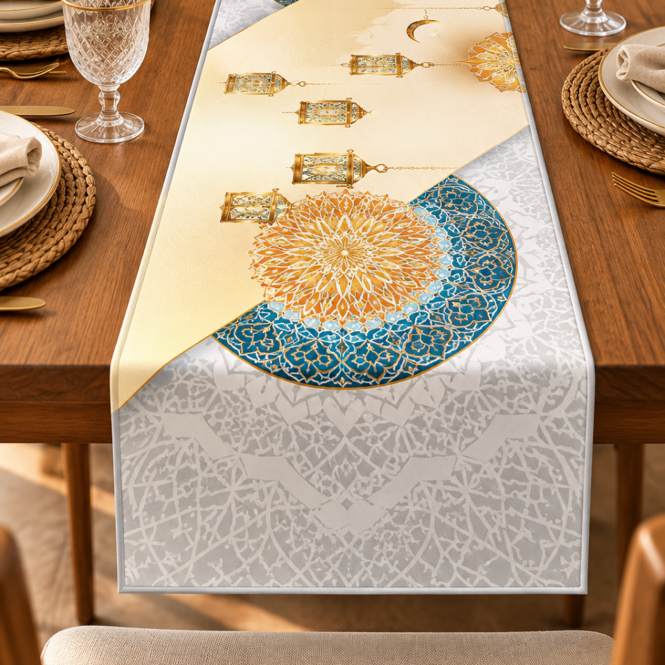 Ramazan Runner Panel – Turkuaz Gold Mandala Desenli