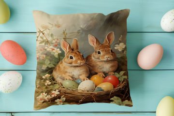 Happy Easter / Easter Collection - Vintage Dear Easter Bunnies 2-Pack Cushion Panel Non-Sew Fabric