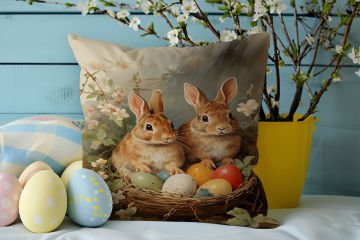 Happy Easter / Easter Collection - Vintage Dear Easter Bunnies 2-Pack Cushion Panel Non-Sew Fabric