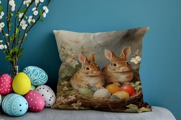Happy Easter / Easter Collection - Vintage Dear Easter Bunnies 2-Pack Cushion Panel Non-Sew Fabric